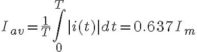 $I_{av}=\frac1T\int_0^T |i(t)|dt = 0.637I_m$
